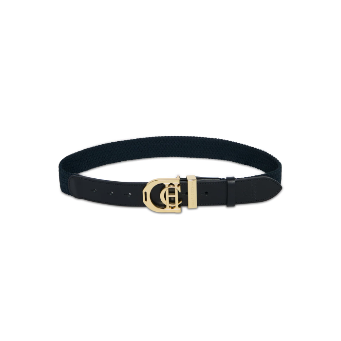 Holland Cooper Stirrup Heritage Belt Variant Colour Ink Navy. A navy belt with CH gold buckle on white background. 
