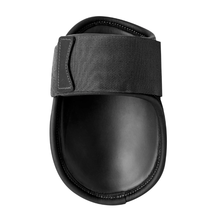 Black protective pad with a strap on a white background