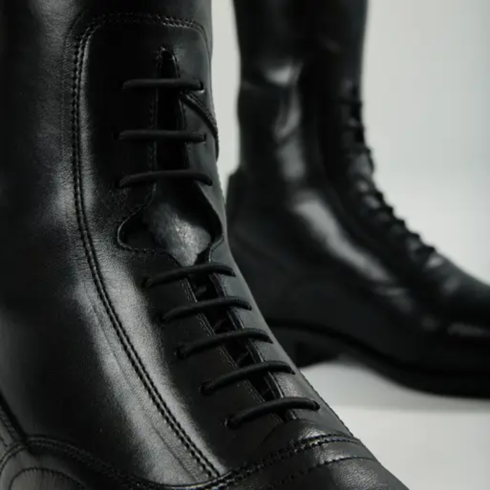 Elasticated front lacing on the LeMieux Field Riding Boots in Black