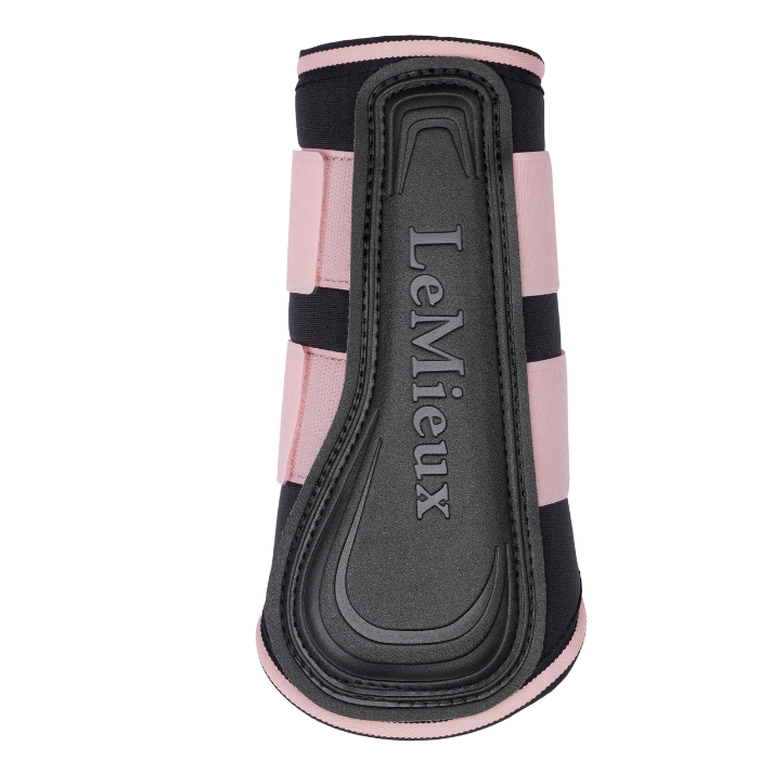 LeMieux Grafter Brushing Boots in blossom with logo strike pad design