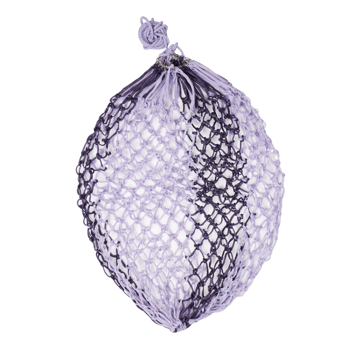 Hay net in light and dark purple on a white background