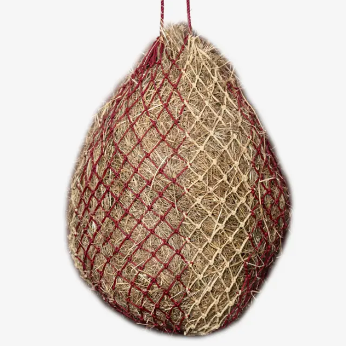 Hay net with red mesh on a white background