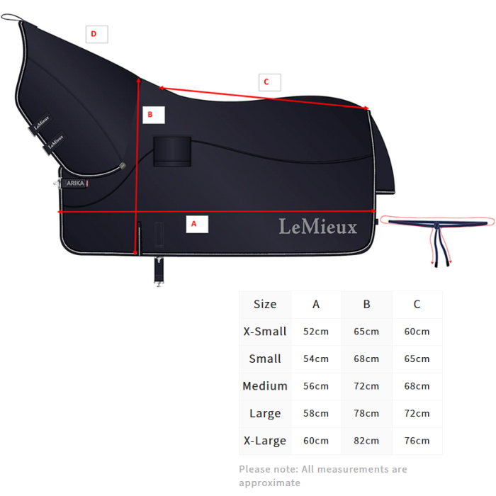 LeMieux Rain Sheet in Navy - Size Guide