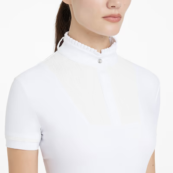 Close Up of LeMieux Sophia Short Sleeve Pleated Show Shirt in White