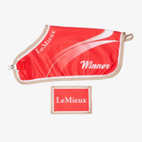 Red toy pony rug with white LeMieux and Winner branding on a white background