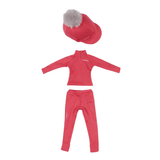 Mini cranberry base layer, leggings and hat silk set on a white background