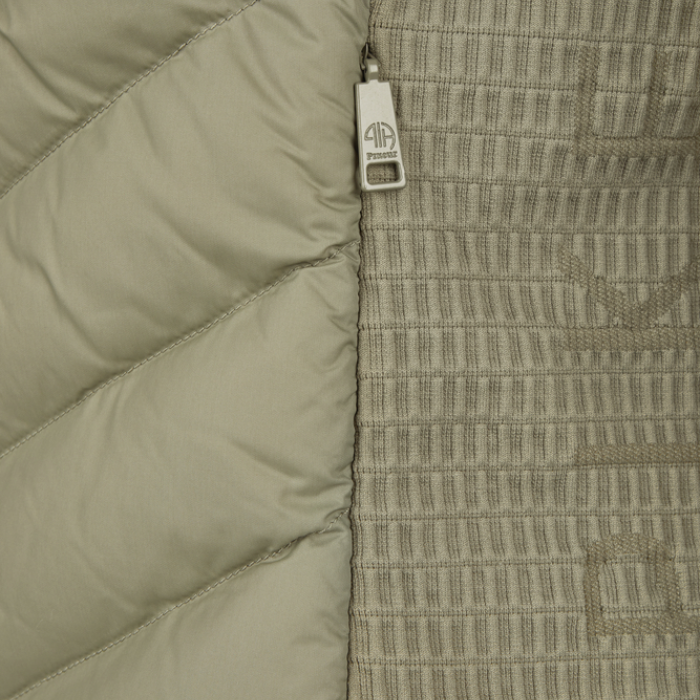 Zip detail on the Pikeur Athleisure Hybrid Jacket in Light Moos