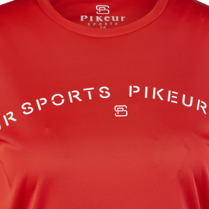 Close-up of logo detail on the Pikeur Sports T-shirt in Red Flame