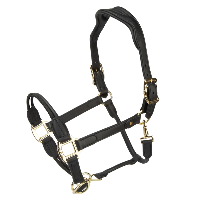 Shires Velociti Lusso Soria Control Leather Headcollar in Black