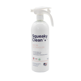 Squeaky Clean detangler spray bottle on a white background