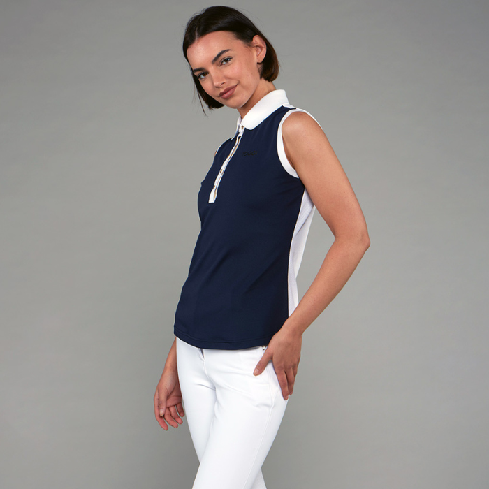 Toggi Ladies Haymarket Sleeveless Polo Shirt in Navy/White
