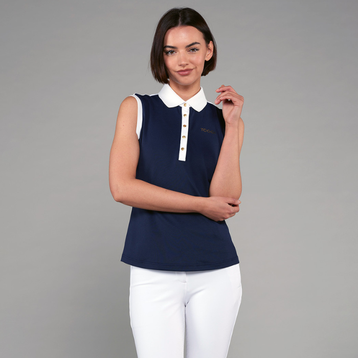 Toggi Ladies Haymarket Sleeveless Polo Shirt in Navy/White