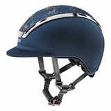 Blue helmet with silver accents on a white background