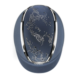 Blue riding hat with silver design on a white background