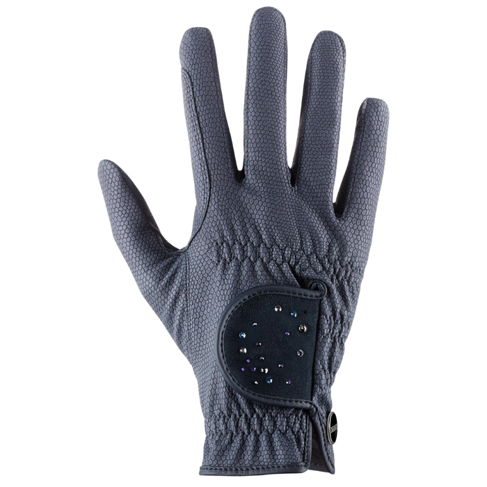 navy leather riding club with diamante detail on a white background