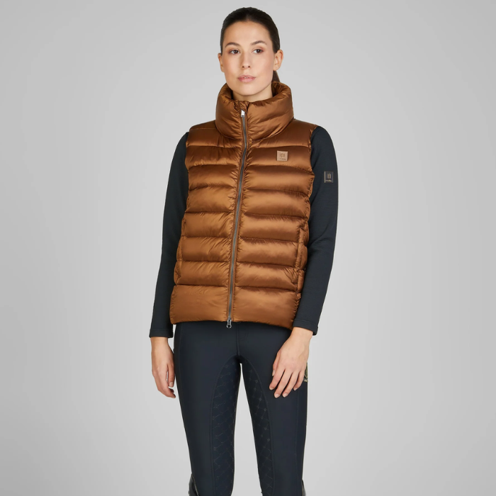 Woman wearing Eskadron Heritage Quilted Waistcoat in Almond