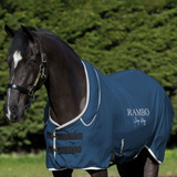 Horse Wears Horseware Rambo Dry Rug Supreme in Navy with Silver Detailing