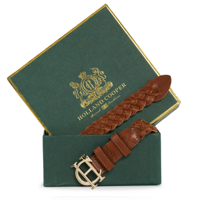 Boxed Holland Cooper Plaited Slim Belt in Tan
