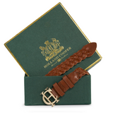 Boxed Holland Cooper Plaited Slim Belt in Tan