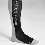 Knee length socks grey at the back and black at the front white background