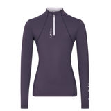 Purple long-sleeve top with a quarter zip on a white background