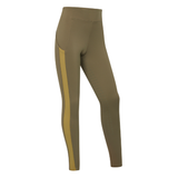 LeMieux AW26 Young Rider Orla Pull Ons Variant Colour Willow Green.
A pair of high-waisted athletic leggings with a contrast green side stripe, shown from the side on a plain white background.