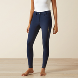 Blue leggings on model cream background