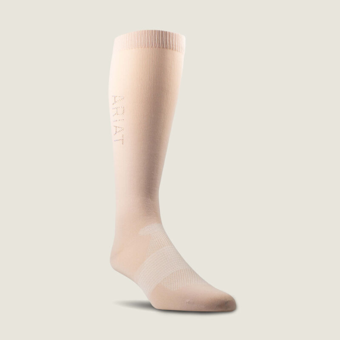 Pale pink knee-high sock on a light grey background