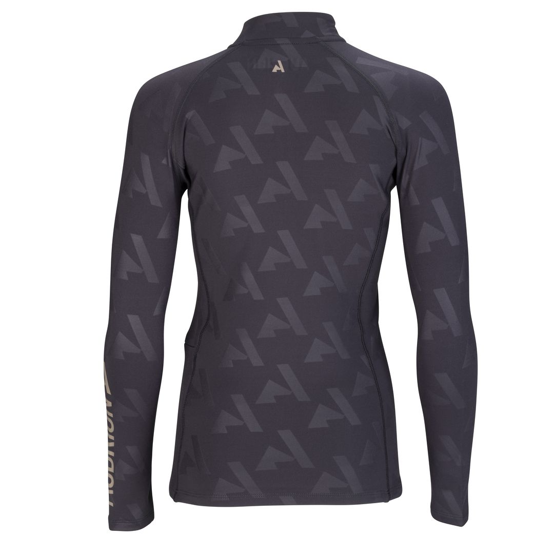 Black long-sleeve equestrian base layer abstract pattern on a white background