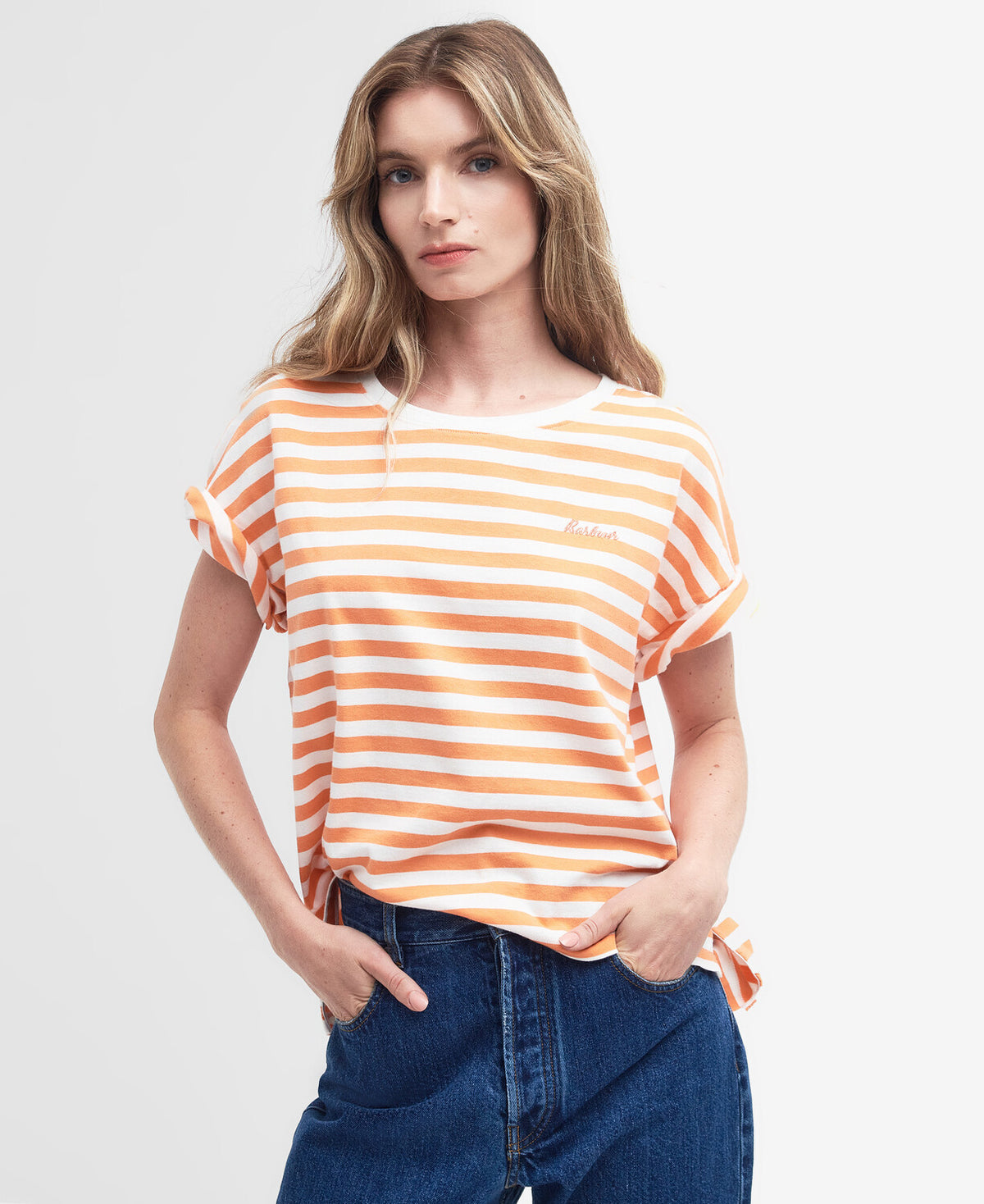 Barbour Ladies Adria Top in Apricot Crush-Polo's, Tops & T-Shirts-Eland Lodge