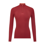 LeMieux AW26 Classique Base Layer Variant Colour Russet.
A long-sleeve quarter-zip athletic top with a mock neck, shown on a plain white background. The brand name 'LaMireux' is printed in white on the center chest.