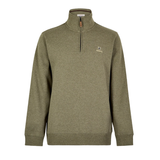 Green pullover with a small logo on a white background