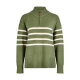 Green sweater with white stripes on a white background