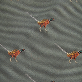 Embroidered pheasant pattern on a textured fabric background