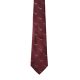 Merlot coloured tie with pheasant pattern on a white background