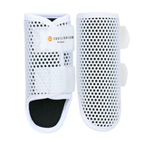 Pair of horse leg boots with perforated design on a white background, featuring the Equilibrium brand logo.