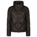 Black puffer jacket on a white background