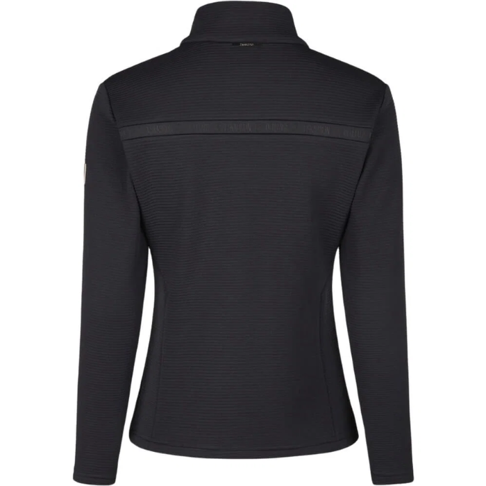 Navy jacket shown from the back on a white background