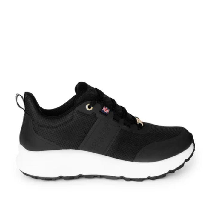 Black training shoes on a white background