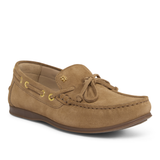 Brown suede loafer shoe on a white background