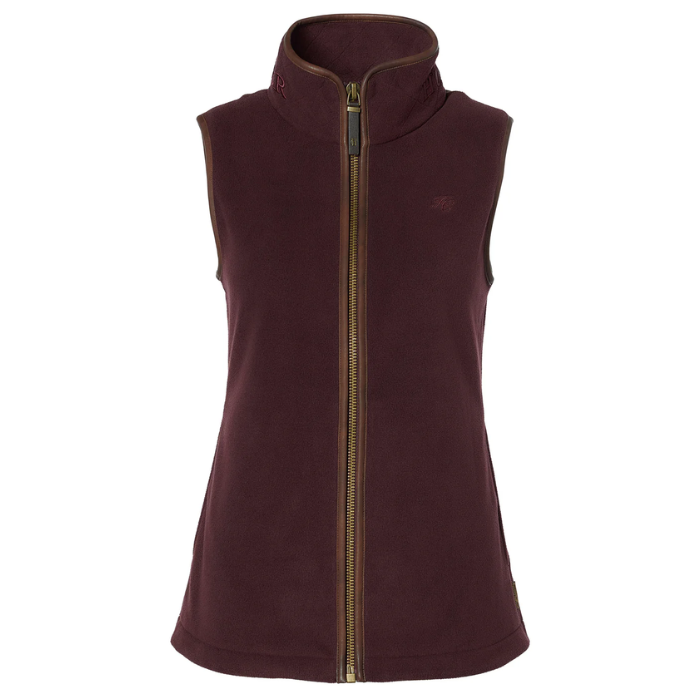 Mulberry sleeveless vest with a zipper on a white background