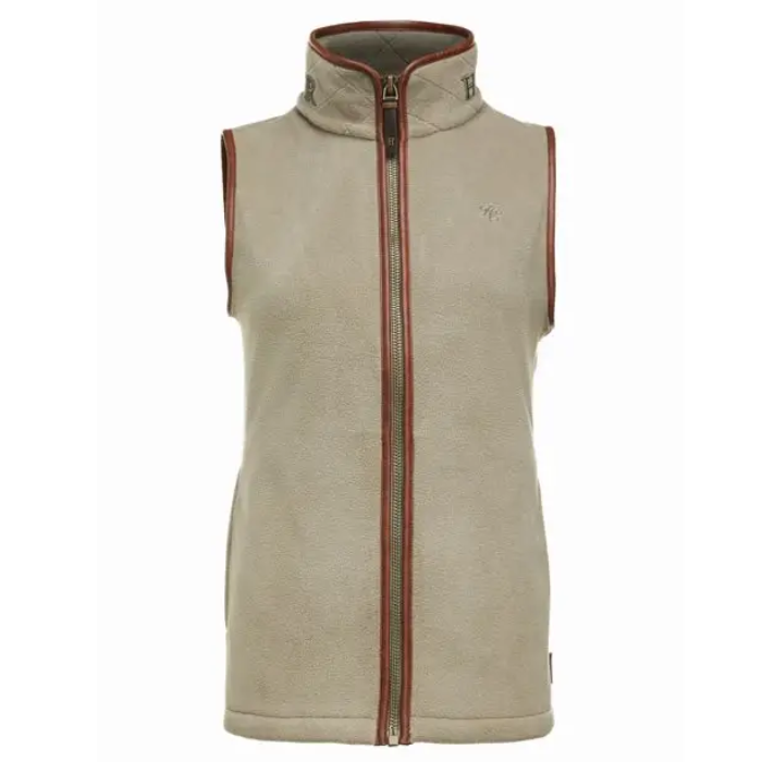 sage colour vest with brown zipper on a white background