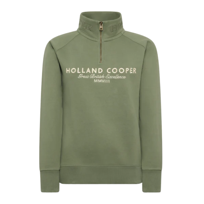 Green sweatshirt with 'Holland Cooper' branding on a white background