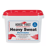 Horse First Supplements Heavy Sweat Electrolytes container with red lid on a white background