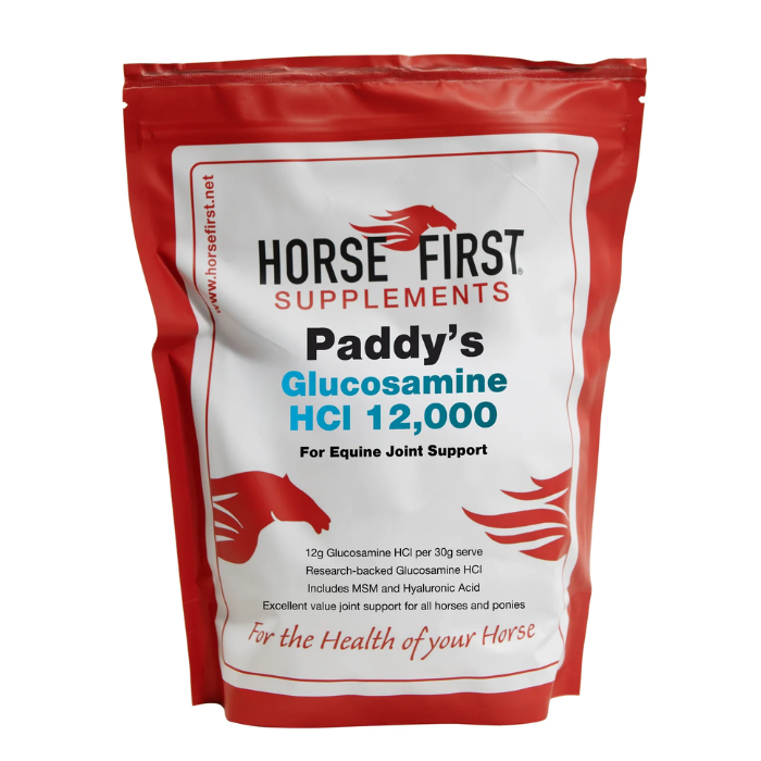 Horse First Supplements Paddy's Glucosamine HCI 12,000 packaging on a white background