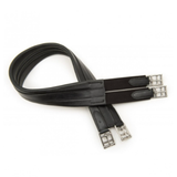 Leather horse girth in black on a white background