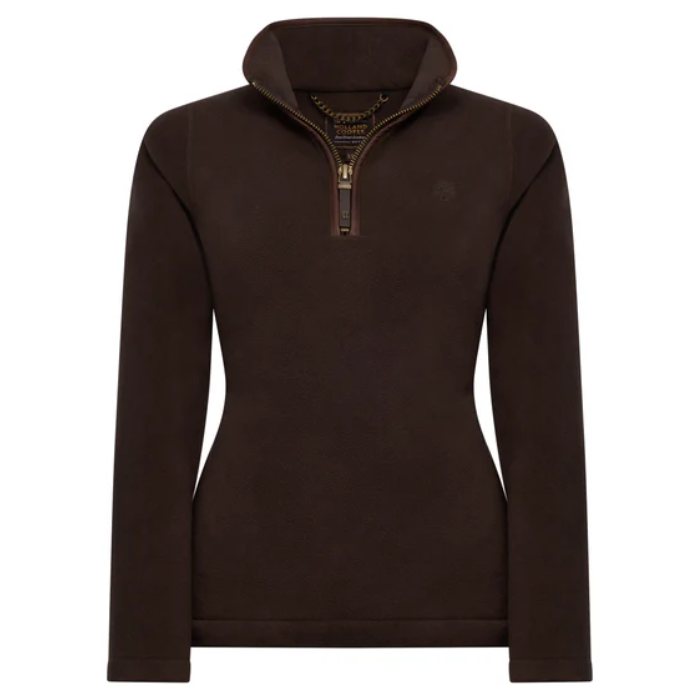 Dark brown fleece sweater on a white background