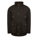 Brown jacket with button details on a white background