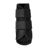 Black horse boot with straps on a white background