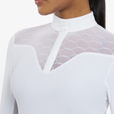 Close up of the ventilating mesh detail on the LeMieux Emily Long Sleeve Show Shirt in White